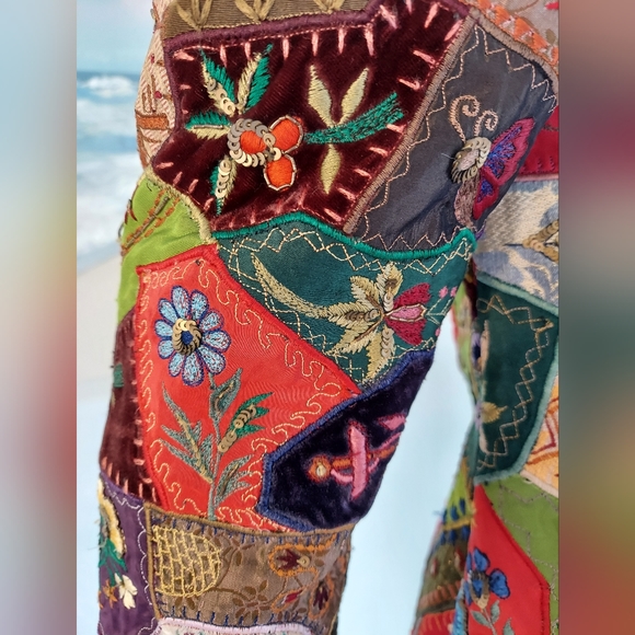 $7,500 OSCAR DE LA RENTA EXQUISITE GOLDEN PATCHWORK MULTI BEADED RUNWAY COAT S M - Picture 10 of 16